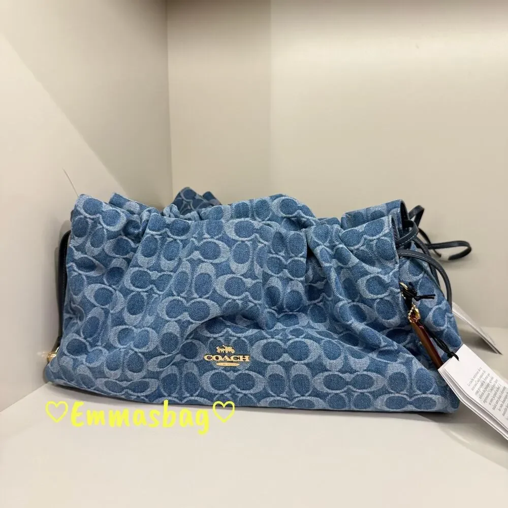 Coach Faye Large Shoulder Bag In Signature Denim CDB97 denim/Gold/Indigo - Picture 3 of 11